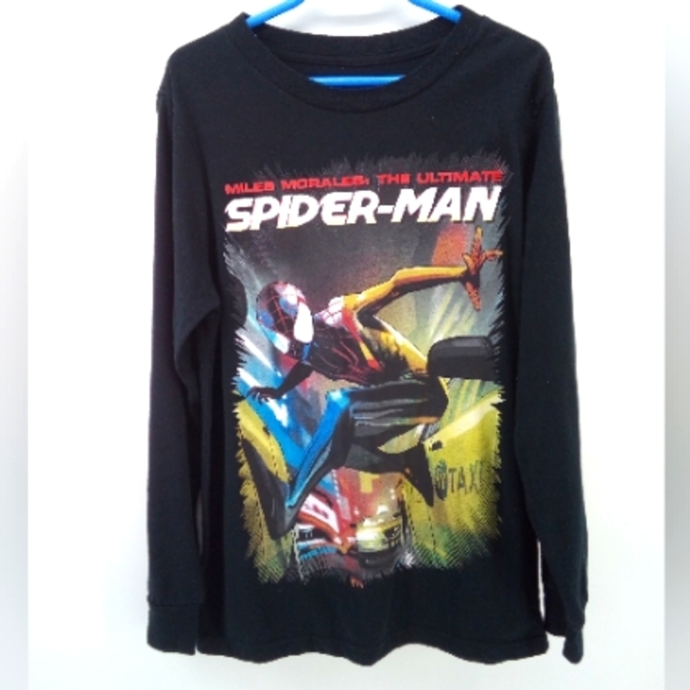 Marvel Spiderman Miles Morales 2019 Black Long Sleeve Tee Cotton Blend Youth L